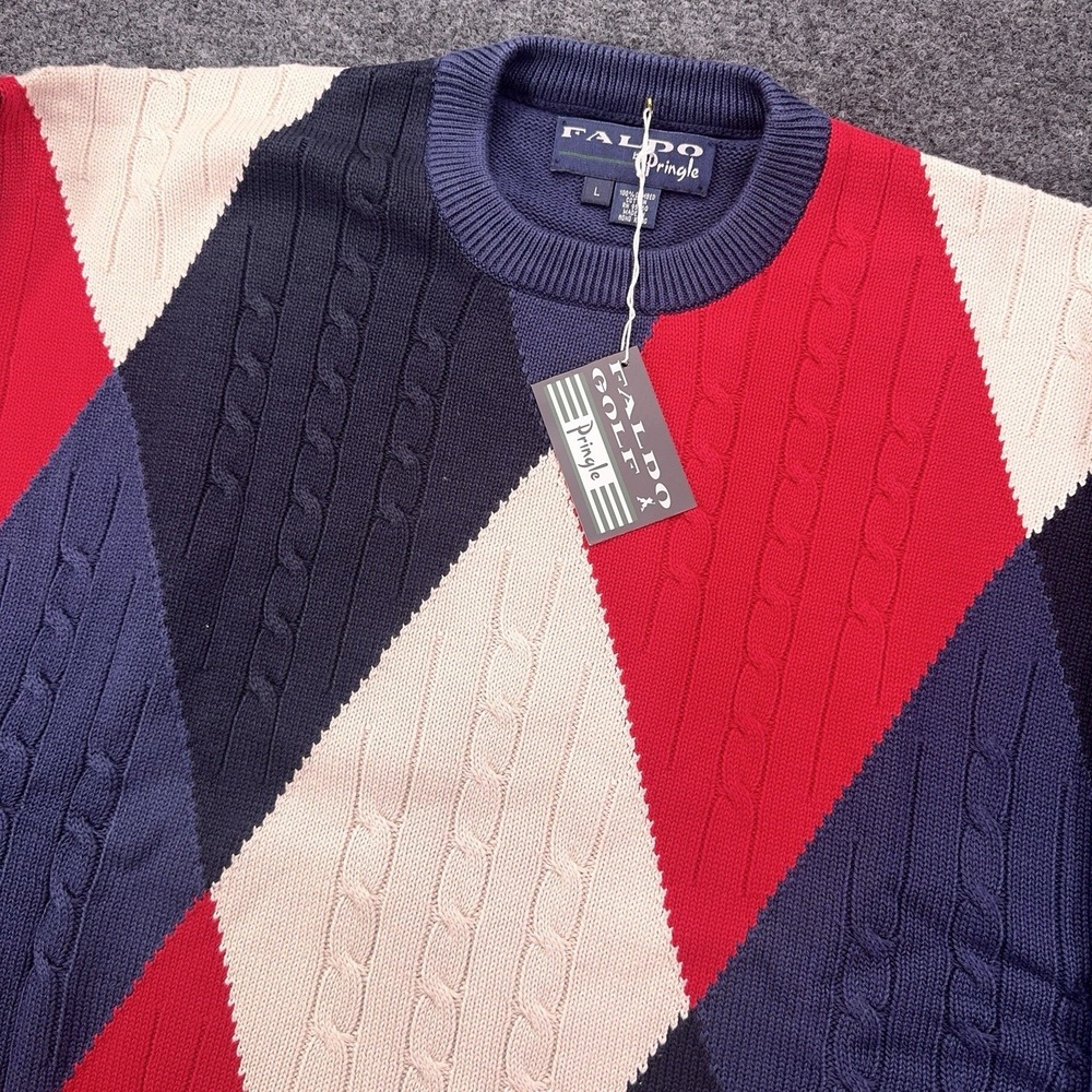 Faldo By Pringle Sweater Pullover Men's Size Large Red‎ Blue Diamond NWT